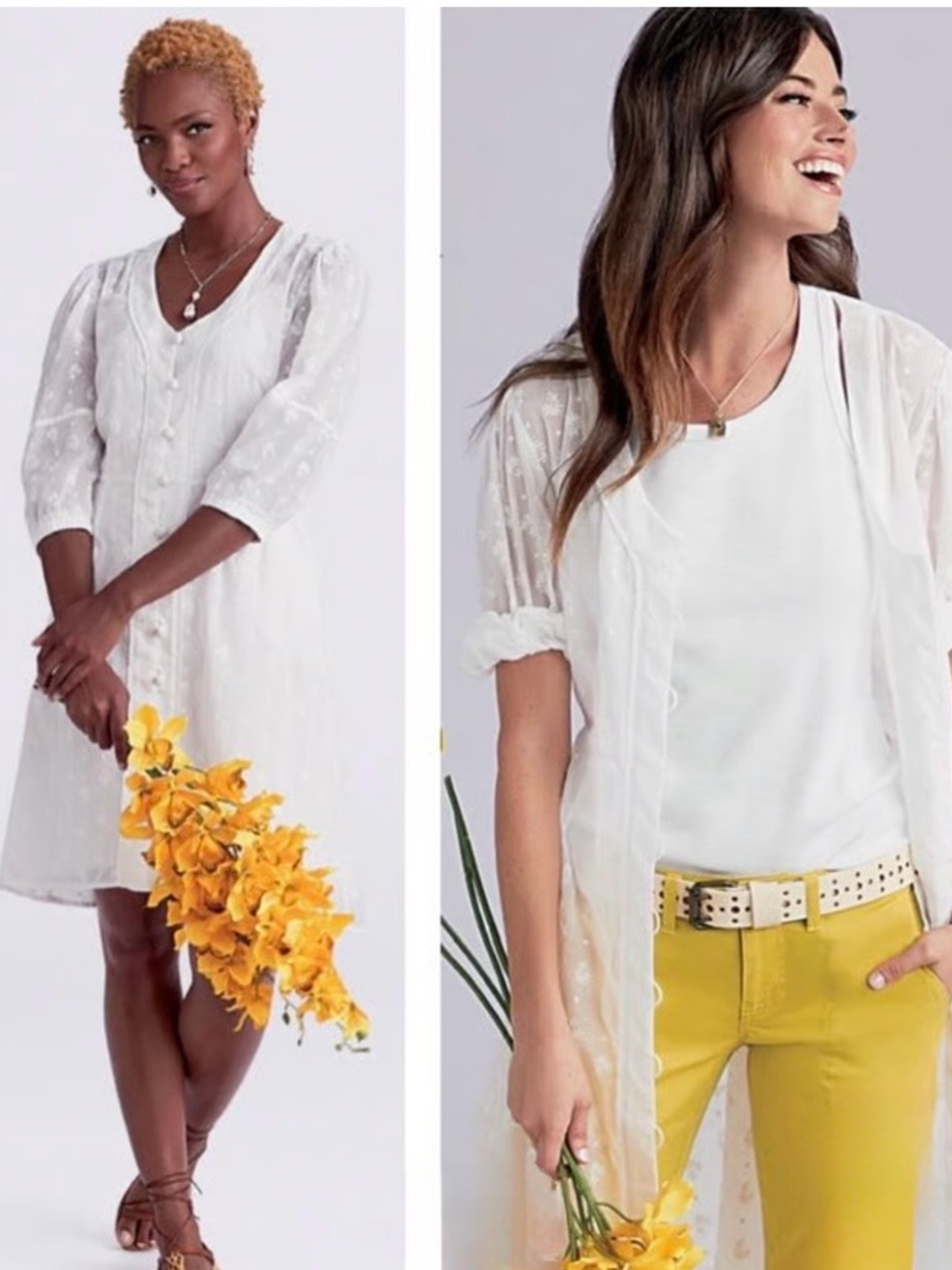 CAbi White Sheer Lace Button-Front Tunic